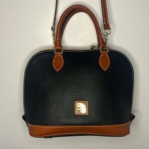Dooney & Burke Pebble Grain Zip Zip Satchel Black with Brown Accents